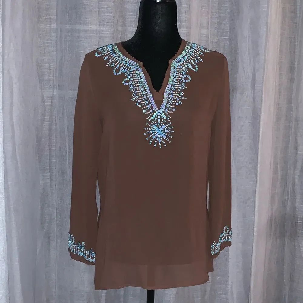 Itsu Brown Beaded Tunic or Coverup